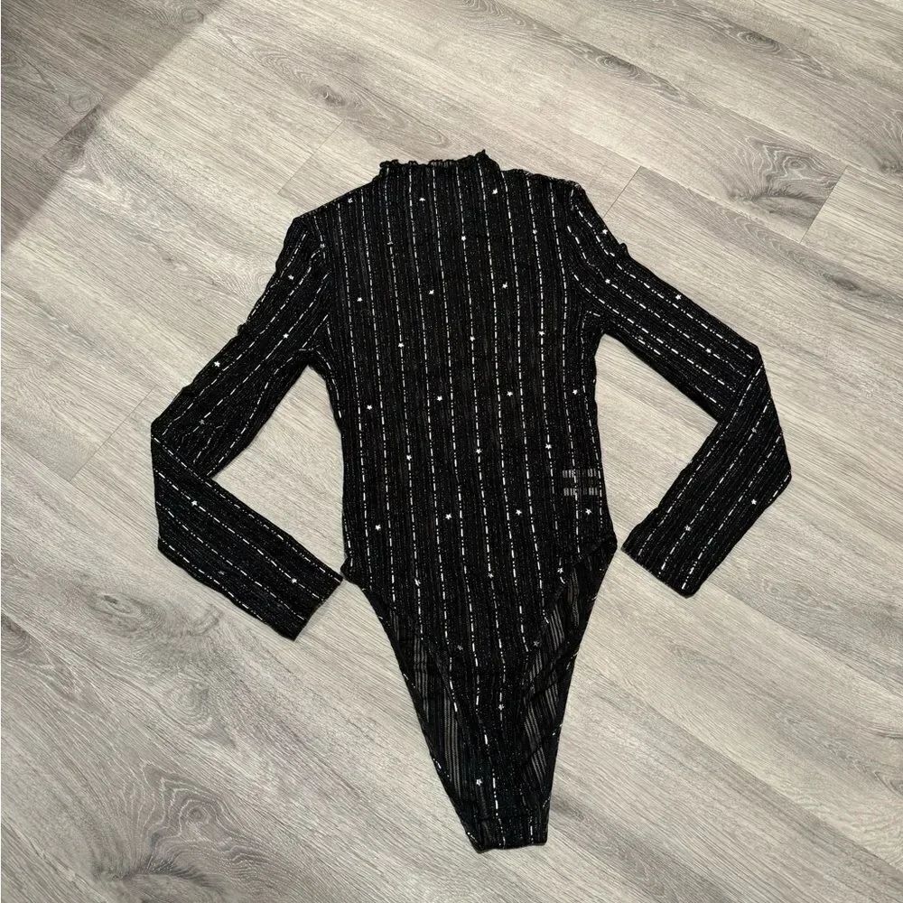 SHEIN Black Glitter Long Sleeve Bodysuit